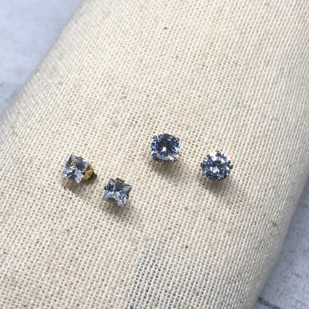 Gold over sterling silver dazzling post/stud CZ earrings, unisex bundle lot 2.